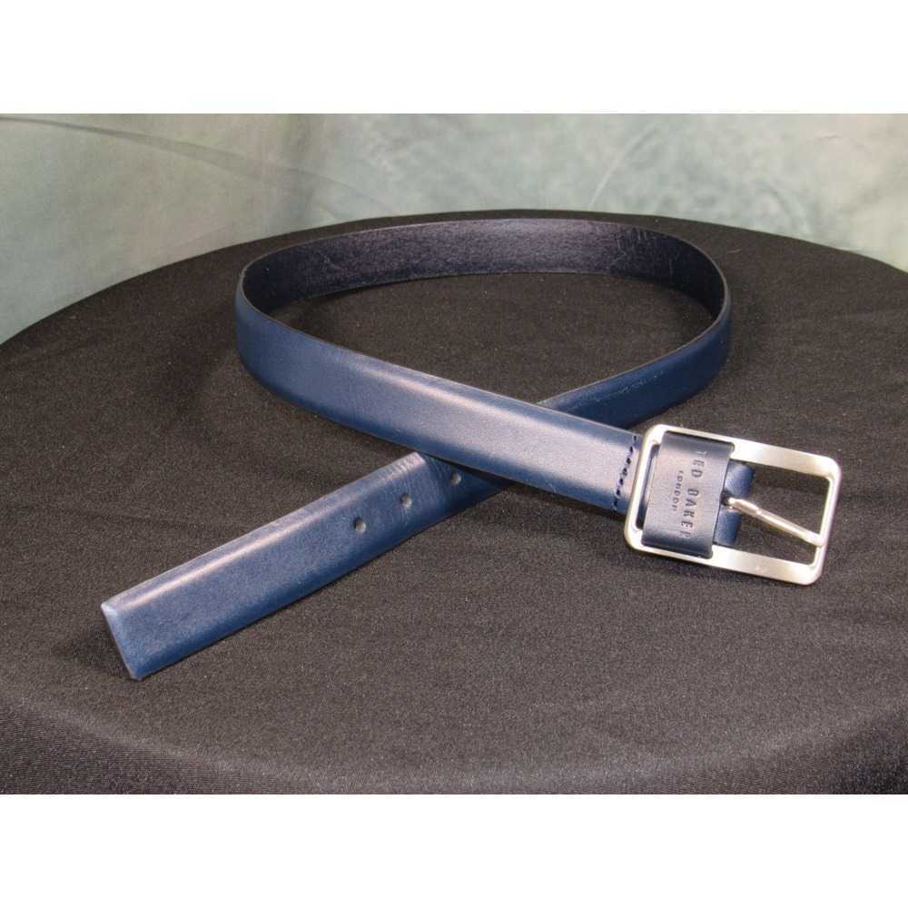 Ted Baker Mens Navy Blue Chand Nuckbuck Centre Bar Leather Belt Size 34